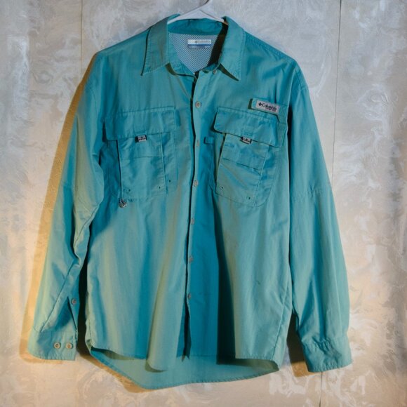 Columbia PFG Bahama II Long Sleeve Fishing Shirt | Men's XS | Vented | Teal - Picture 1 of 5
